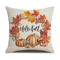 Détail d'illustration aquarelle de feuilles d'érable et citrouille sur taie d'oreiller lin - Couronne Hello Fall(23YM27-3)