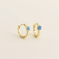 Goldene Creolen mit Bambustextur und rundem blauen Opal aus S925-Silber - 925er Silber / Gold (Blauer Opal)