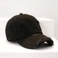 Distressed black cotton canvas baseball cap with vintage ripped details and soft crown - L (58-60cm) / Black