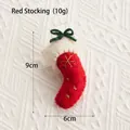 Mini red wool felt Christmas stocking ornament with snowflake embroidery, 9cm x 6cm size - Red Christmas Sock