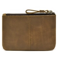 Close-up of vintage brown crazy horse leather texture and zipper on the small coin purse - 9208-Light Brown