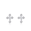 Par de pendientes de cruz vintage en plata de ley S925 con detalle de triple perla - Plateado