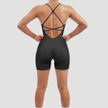 Tuta da yoga nera con schiena scoperta, spalline incrociate e design arricciato push-up - XS / Nero