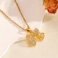 Elegant gold bow necklace with micro-pave zircons and delicate link chain for women - Gold Square Diamond Splicing Bowknot Necklace