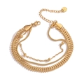Three-layer gold-plated stainless steel chain bracelet with herringbone and bead textures - Gold