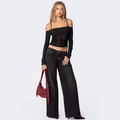 Dames jeans met wijde pijpen en hoge taille in donkergrijs met modieus printontwerp - S / Zwart
