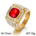 Men's hip hop gold ring with octagonal red zircon and paved micro-diamonds - Gold Red