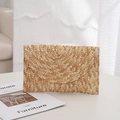 Minimalist beige straw clutch with semi-circular woven texture and envelope flap closure - 26*17cm / Off White