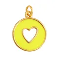 Copper heart pendant with fluorescent yellow enamel and gold-plated hollow design - Yellow Cutout Heart-L281214