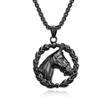 Ciondolo medaglione testa di cavallo in acciaio inossidabile nero con catena box per uomo - Set collana nera / 3.5mm*60cm