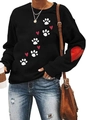 Felpa nera da donna con stampe di zampe di gatto bianche e cuori rossi - S / Nero Zampa Cuore