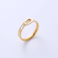 Anillo de hebilla en oro rosa de acero de titanio con nácar blanco y grabado Love Forever - US 5 / Dorado