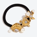 Elastic black hair tie with gold shell, turtle, and starfish charms in 18K gold plating - Ocean Animal Hair Rope-Gold