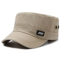 Men's khaki vintage washed flat top cadet cap with metal eyelets and SMS logo patch - Beige