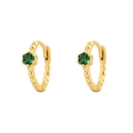 S925 silver gold-plated emerald clover hoop earrings with sparkling green stones - Gold (Style D)