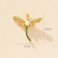 Detailed size view of gold dragonfly pendant with pearls and green zircons 3.2cm x 3.1cm - Style J