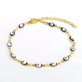 Close-up of golden evil eye bracelet with lobster clasp and adjustable tail chain - Black Eye