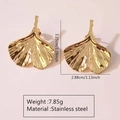 Detailed view of golden ginkgo leaf stainless steel earrings with weight and size markers - Stainless Steel Gold Ginkgo Leaf Earrings