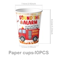 Dettaglio bicchieri di carta con camion dei pompieri, dimensioni 7.4x8.2cm per festa a tema - Bicchieri di carta 10 pezzi