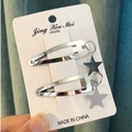Silver drop hair clips set with hanging star charms on a white card display - 16 Pentagram Star (Pair)