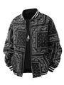 Blouson bomber noir pour homme avec imprimé paisley et finitions rayées blanches - S / Noir