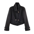 Zwart kort damesjack met hoge kraag en asymmetrische gouden knoopdetails - XS / Zwart
