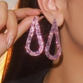 Luxury long tassel earrings featuring fuchsia pink crystals and a gradient teardrop design - Gradient Water Drop Tassel (LDE6001-F1)