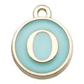 Golden round pendant with light blue enamel and letter O for DIY jewelry making - Double-Sided Letter O / 1 Piece (12x14mm) / Green