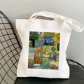 White canvas tote bag featuring Vincent Van Gogh oil painting collage prints - Masterpiece Grid B (STD525-P)