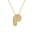 Macro detail of 18K gold plated letter P pendant with sparkling cubic zirconia inlay - Letter P / Gold