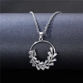 Fashionable silver leaf zircon pendant necklace with a round floral choker design - TL86 (With Chain)