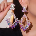Chunky aurora crystal drop earrings featuring pear-shaped stones and shimmering rhinestones - Dangle Style (BXE060GL-WAB) / Aurora AB
