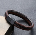 Bracciale intrecciato in pelle da uomo con cordini marroni e neri e chiusura magnetica - 19cm / Chiusura Nera Pelle Marrone