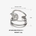 Anillo minimalista de acero inoxidable plateado con líneas entrelazadas y banda ajustable - Color Acero