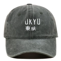 Vintage washed dark grey baseball cap with white Tokyo embroidery in a minimalist style - Adjustable / Army Green