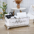 Boîte à mouchoirs multifonction ivoire avec relief floral argenté et rangement d'objets - Argent Blanc