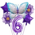 Purple 6-piece butterfly balloon set with 40 inch number 6 for birthday party decor - Number 6 / Purple