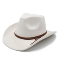 Détail d'un chapeau de cow-boy crème avec large bord et cordon de décoration marron - M (56-59cm) / Crème