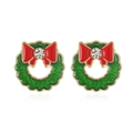 Christmas wreath stud earrings with green glitter enamel and a red bow decoration - Wreath Stud