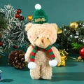 Detail of cute plush Christmas teddy bear with green LOVE hat and striped scarf - 15-18cm / Blush Brown Bear + Green Hat Red Green Scarf
