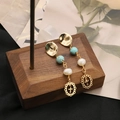 Orecchini pendenti in oro 18k con perle naturali e perline verdi in stile vintage - Stile pendente a croce / Orecchini a lobo con perle turchesi