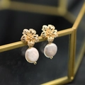 Elegant gold flower earrings with baroque pearls and sterling silver needle accents - Five-Petal Flower Stud White Small-12mm