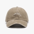 Gorra de béisbol de algodón lavado caqui con bordado de picos de montaña - Ajustable / Caqui