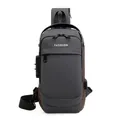 Dark grey and coffee waterproof crossbody bag with security lock and USB port - Grey with Gold (Horizontal Zipper) / Gray
