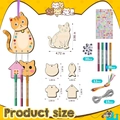 DIY cat wooden wind chime kit with size specifications for children's Easter crafts - 12Pcs Cat Kit with Gems & Eyes