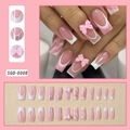 Faux ongles French press-on avec paillettes roses, marbre et nœuds 3D décoratifs - Style Nœud Marbre Français Rose Blanc (SGD-0008)