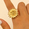 Exaggerated golden sunflower ring for women with polished petals and core - Gold (DZ-468)
