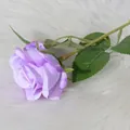 Lifelike single purple velvet artificial rose with gradient petals on white plush backdrop - Purple