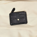 Minimalist black textured leather card holder wallet with zipper and gold hardware detail - Black