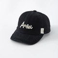 Detail of Angel script embroidery and distressed brim on washed cotton baseball cap - 48cm (6 Months-2 Years) / Black